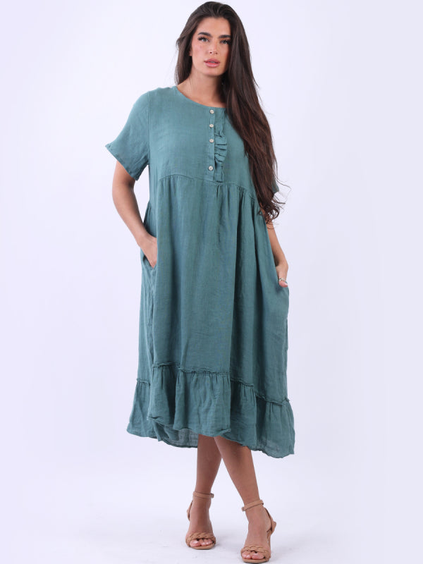 Plus Size Linen Lagenlook Ruffle Dress