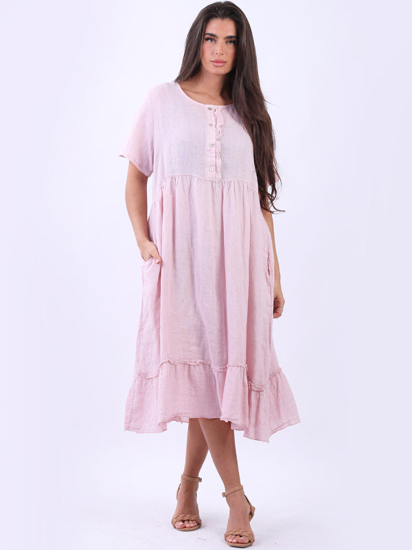 Plus Size Linen Lagenlook Ruffle Dress