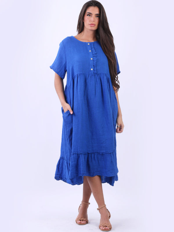 Plus Size Linen Lagenlook Ruffle Dress