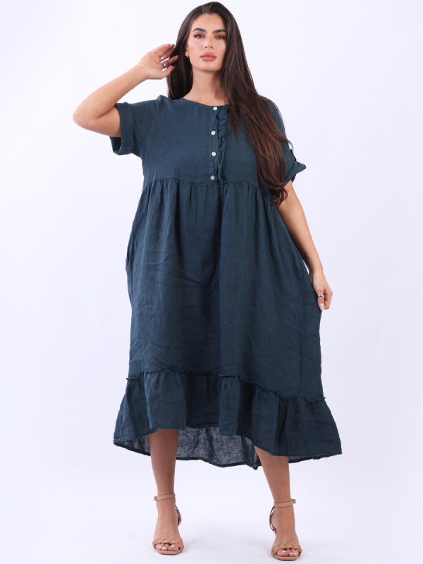 Plus Size Linen Lagenlook Ruffle Dress