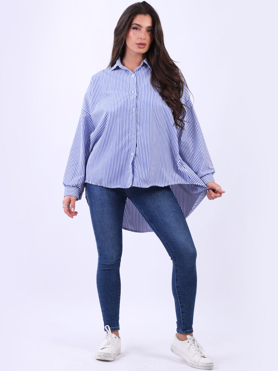 Ladies Chic Button Down Cotton Formal Stripy Shirt