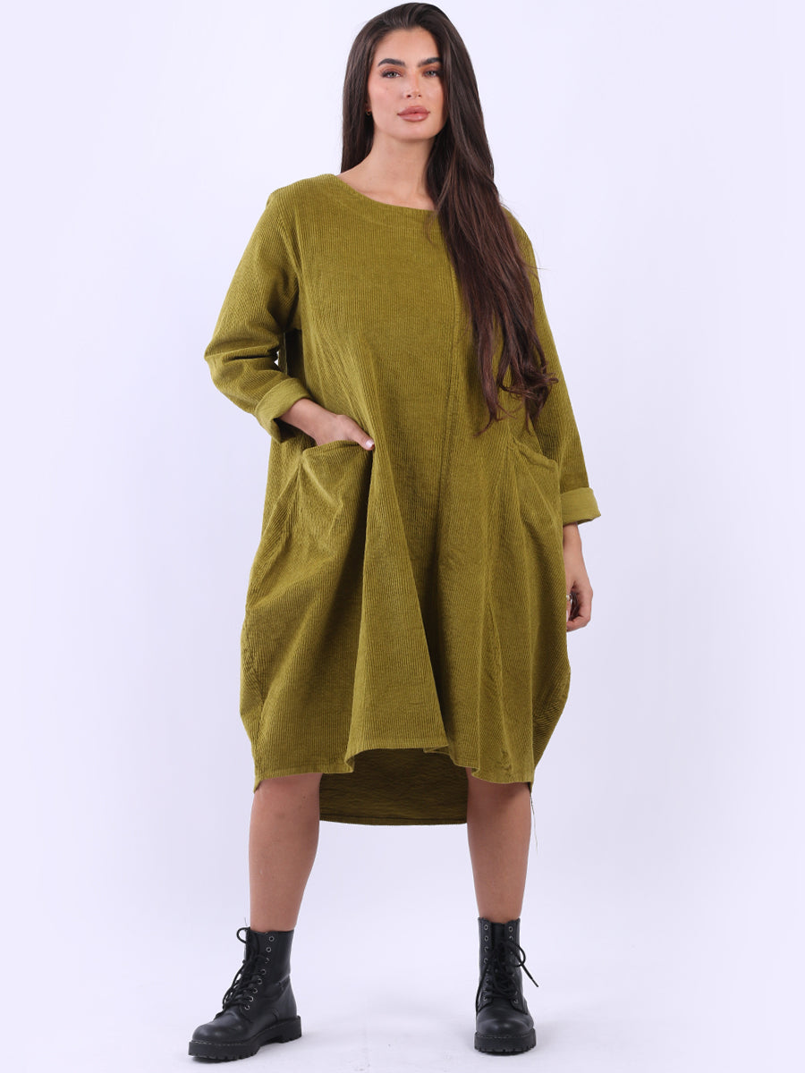Women Cotton Corduroy Lagenlook Winter Dress