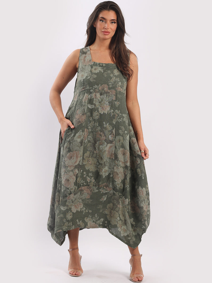 Sleeveless Linen Floral Maxi Tank Dress