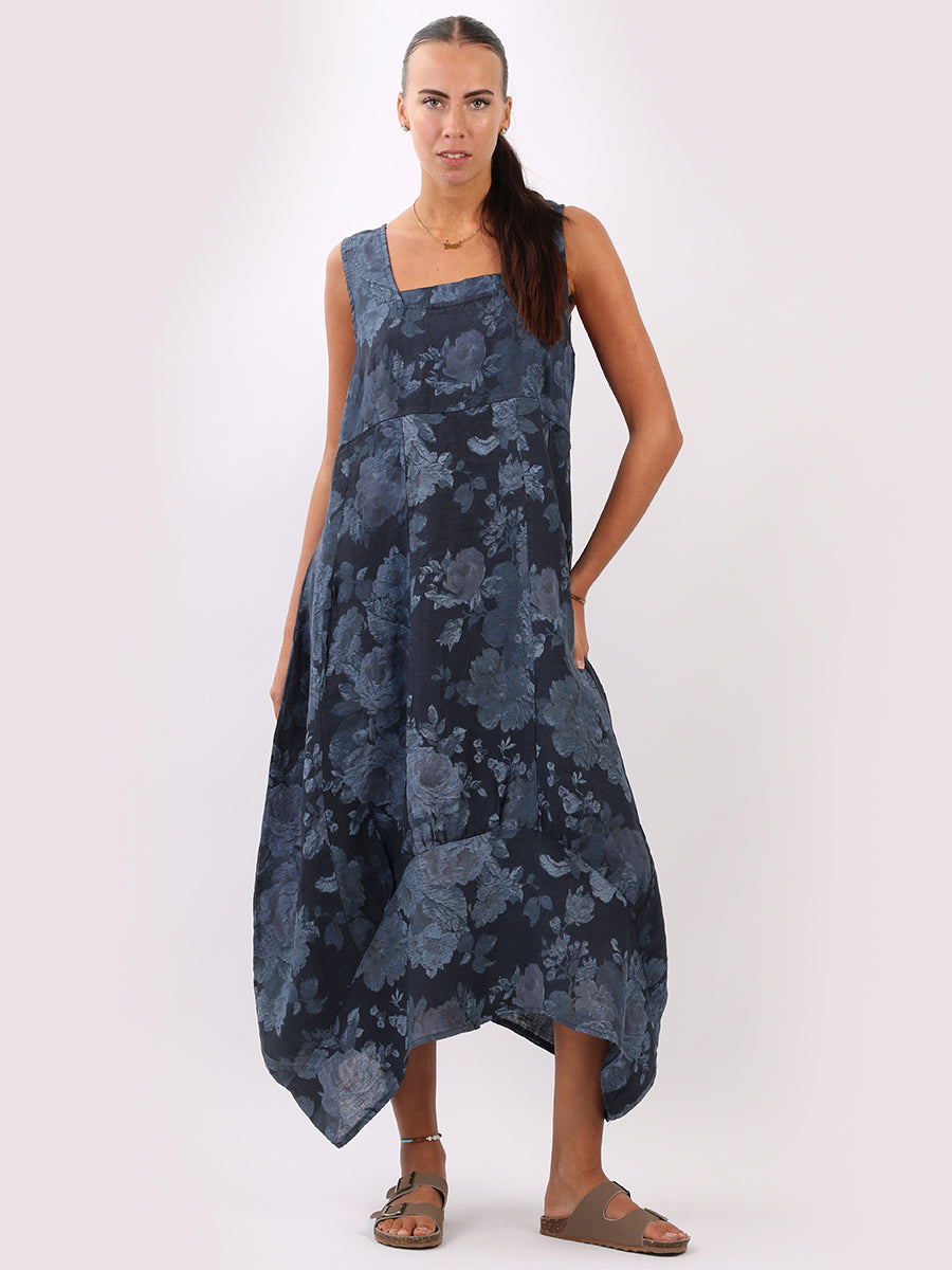 Sleeveless Linen Floral Maxi Tank Dress