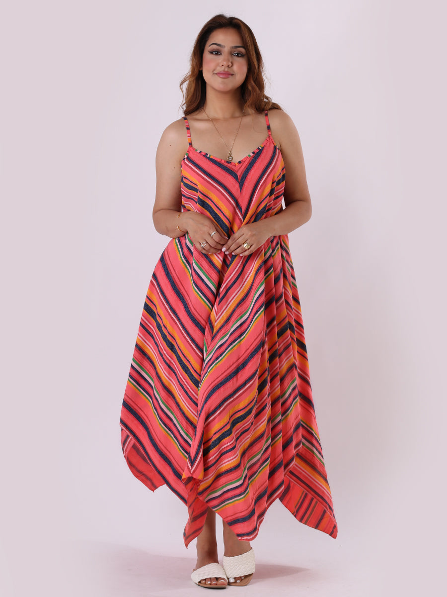 V-Neck Stripy Print Cami Maxi Dress