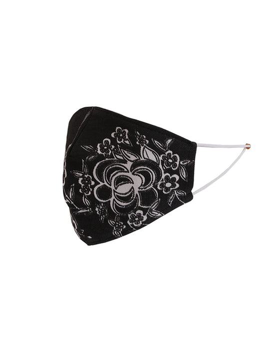 Made In Italy Flower Print Reusable Cotton Denim Face Masks-Black side