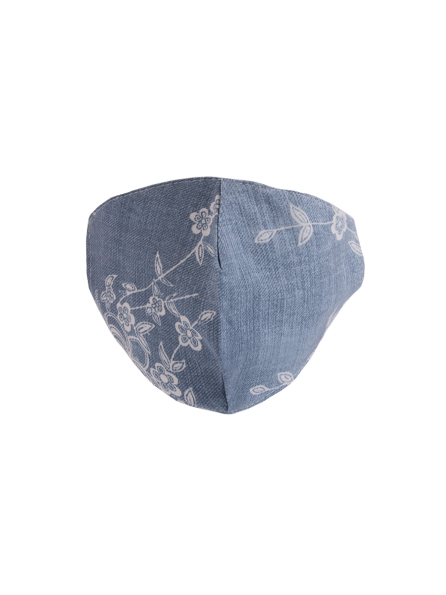 Made In Italy Flower Print Reusable Cotton Denim Face Masks-Denim