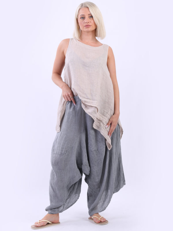 Vintage Wash Oversized Linen Harem Trouser