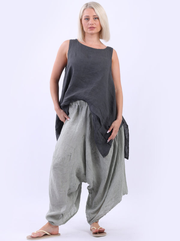 Vintage Wash Oversized Linen Harem Trouser